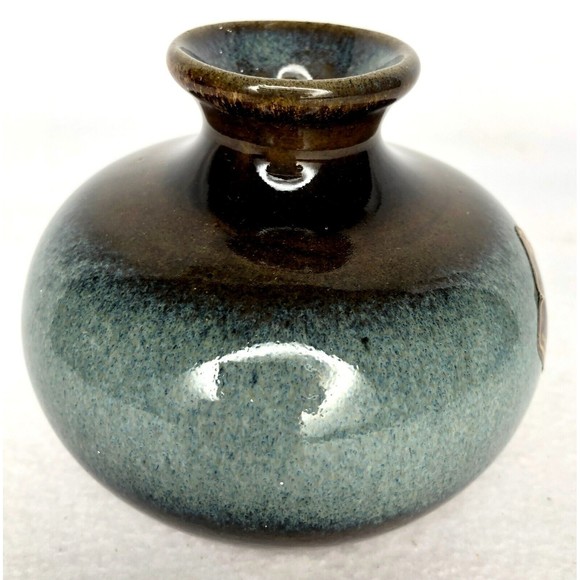 Pottery Craft California Pottery USA Vase Blue Brown Drip Glaze Label Intact - Picture 4 of 5